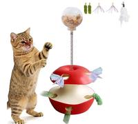 Interactive Apple Cat Toy - Fun Prey Play for Curious Kitties,Motion Activated Automatic Cat Puzzle Toy Apple Shaped with Feather Teaser/Leaky Food Ball,Interactive Cat Toys for Indoor Cats (Red-B)