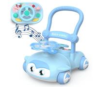 Interactive Baby Push Walker Toy - Sit-to-Stand Montessori Learning Walker with Steering Wheel, Lights & Sounds Activity Centre for 6-18 Month Toddlers, Gift for 1 Year Old Boys & Girls, Blue