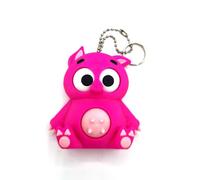Interactive Belly-Rub Animal Keychain Moving Eyes Fidget Desk Toy - 25+ Colours - Silver (Glitter) - Pig - 4x