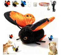 Interactive Butterfly Cat Toy with Realistic Flapping Wings, Moving Insect Toy for Indoor Cats, Automatic Enrichment Plaything to Encourage Exercise, Hunting Instinct Stimulation (Orange-Pink,1pcs)