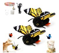 Interactive Butterfly Cat Toy with Realistic Flapping Wings, Moving Insect Toy for Indoor Cats, Automatic Enrichment Plaything to Encourage Exercise, Hunting Instinct Stimulation (Gold,2pcs)