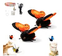 Interactive Butterfly Cat Toy with Realistic Flapping Wings, Moving Insect Toy for Indoor Cats, Automatic Enrichment Plaything to Encourage Exercise, Hunting Instinct Stimulation (Orange-Pink,2pcs)