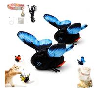 Interactive Butterfly Cat Toy with Realistic Flapping Wings, Moving Insect Toy for Indoor Cats, Automatic Enrichment Plaything to Encourage Exercise, Hunting Instinct Stimulation (Blue,2pcs)