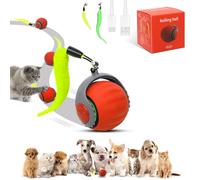 Interactive Cat Ball Speedy Tail 3.0 Pet Toy Rolling Ball, Interactive Toys for Indoor Cats, 360° Smart Automatic Dog Kitten Toy Turbo Tail Electronic Bouncing Balls (Orange) Extra Tails 2025 New