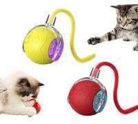 Interactive Cat Ball Toy, Electric Automatic Rolling Dog Ball with Tail, 360° Active Rolling Ball Toy for Dogs and Cats, Rechargeable Smart Interactive Toys for Pets Gifts (Red+Yellow)