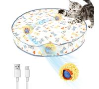 Interactive Cat Catching Bag, Funny Cat Self Play Hide and Seek with Double Nets, 3 Exercise Mode, Foldable Polyester Rechargeable Cats Toy Moving Ball in Pouch for Home, Blue