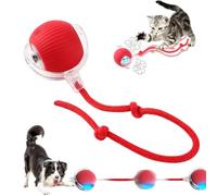 Interactive Cat Dog Ball Toy - 360° Smart Rolling Pet Ball with Tail, USB Rechargeable Self-Moving Dog Ball, Automatic Electric Toy for Indoor Cats & Dogs, Active Play & Chase(Red)