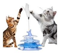 Interactive Cat Feather Toy, Cat Ball Toy, PET CAT Turntable with Teaser Stick - Kitten Roller Interactive Track Balls Tower for Hunting Training Indoor Game