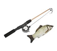 Interactive Cat Fishing Rod Toy - Realistic Flexible Cat Stick with Pulley & Telescopic Rod for Indoor Cats (Grass carp+fishing rod)