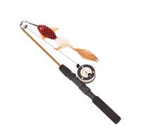 Interactive Cat Fishing Rod Toy with Retractable Pole, Natural Feathers & Plush Fish Teaser Wand, Expandable 42-72cm Telescopic Handle, Premium Exercise & Training Entertainment for Indoor Cats