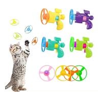 Interactive Cat Flying Disc Launcher Toy, Chasing Flying Saucer Propellers Spinning Top for Fun, Funny Interactive Cats Toys Indoor Engaging Game, Portable Lightweight Design, 1 Set Random Color
