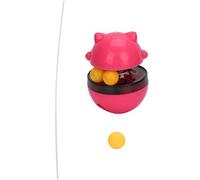 Interactive Cat Food Release Ball | ABS Rolling Tumbler Toy with Adjustable Leak Holes | Slow Feeder for Cats/Training/Predator Games | Includes Teaser Stick & Ball (Red)