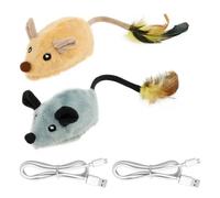 Interactive Cat Mouse Plaything, USB Rechargeable Moving Glowing Cat Toy Mouse with Feather Bell Tail and LED Light, Cute Electric Moving Kitten Toys for Indoor Cats Boredom (two)