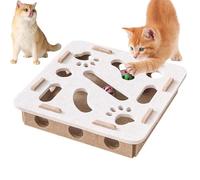Interactive Cat Puzzle Toy Box, Cat Cardboard Toy Scratcher with Art Felt&Fancy Track, Built in Bell Ball, Scratching Board for Home Indoor