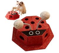 Interactive Cat Puzzle Toy Enrichment Felt Multi-Hole Box with Spring Sisal Ball Ladybird Hunting Game Red for Indoor Cats Mental Stimulation Red