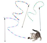 Interactive Cat Rainbow Wand Toys Extended Cat Teaser Wand and String Toy Colorful Cats String with Bells Toy Rainbow Cloth Strings Sturdy Pole Ribbon for Indoor Cats and Kittens Exercise (3 Packs)