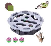 Interactive Cat Scratch Puzzle Box with Balls, 3 Bell Balls, Enrichment Activity Center Toy with Felt Maze & Nail File for Indoor Cats Gray Circular