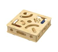 Interactive Cat Scratcher, Mental Enrichment Box, Toy with Rolling Ball, Boredom Busting Emery Puzzle, Wooden Board with Double Strips, Activity Station for Indoor Furniture 28x28x7cm