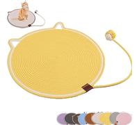 Interactive cat scratching mat, natural cotton rope non-slip round cat scratching board, sofa bed protection pad with hanging ball (multi-layer detachable)