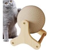 Interactive Cat Scratching Toy - Wooden Base with Natural Sisal Rope, Non-Slip Furniture Protector, Rotating Exercise Toy, Cute Cat Enrichment | Indoor Cat Exercise Ball for Claw Health