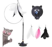 Interactive Cat Teaser Wand With Strong Suction Cup, With 3 Types Of Replacement Feathers, No Hair Loss For A Long Time, Exercise And Entertainment For Active Felines (Black)