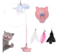 Interactive Cat Teaser Wand With Strong Suction Cup, With 3 Types Of Replacement Feathers, No Hair Loss For A Long Time, Exercise And Entertainment For Active Felines (Pink)