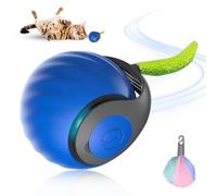Interactive Cat Toy, 2025 New Cat Toys for Indoor Cats Adult, Cat Ball Toy, Automatic Moving Pet Toy Ball, USB Rechargeable Smart Cat Toy Orb, Two Speed Adjustment, with Replacement Tail (Blue)