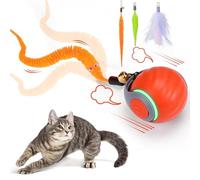 Interactive Cat Toy Ball - Motion-Activated, USB Rechargeable Cat Toys for Indoor Cats with Anti-Scratch Cover & 2 Changeable Tails - Enrichment Toy for Active Cats & Kittens (01 Orange)