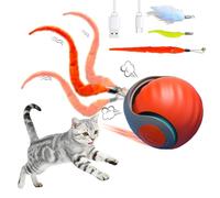 Interactive Cat Toy, Cat Ball, Electric Cat Toy with USB, Two Working Modes, Cat Toy with 3 Replacement Tails, Intelligence Toy for Cats (Orange)