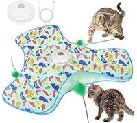 Interactive Cat Toy for Indoor Cats, 2-in-1 Hide and Seek Moving Feather Toy, Dual Speed Modes, USB Rechargeable, Portable Foldable Design (Duck)