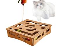 Interactive Cat Toy - Kitten Mental Stimulation Labyr; Puzzle Enrichment Box, Wooden Brain Teaser Play Supplies | Smart Boredom Relief Game Toy for Indoor Cats, Curious Ha