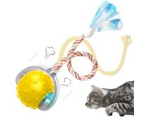 Interactive Cat Toy - Motion Activated Rolling Ball with LED Lights & 3 Play Modes & Two Different Tails - Best Toy for Indoor Cats & Kittens to Stay Active and Stimulate Hunting Instinct (Yellow)