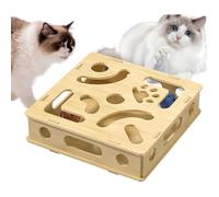 Interactive Cat Toy Puzzle Box with Teasing Stick and Bell Ball, Enrichment Activity for Indoor Cats and Kittens