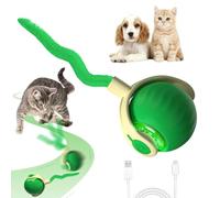 Interactive Cat Toy Self-Employment, Cat Toy Electric Ball with Tail, Intelligent Rolling Cat Ball Toy, USB Rechargeable Interactive Play Ball for Cats (Green)