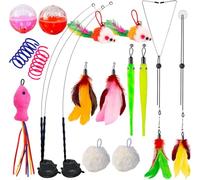 Interactive Cat Toy Suction Cup Cat Bird Simulation Cat Toy Set Self Play Cat and Kitten Toys for Indoor Cats 3Pcs Cat Wand Toy 17Pcs Cat Feather Replacement Toys Hanging Cat String and Mouse Toy