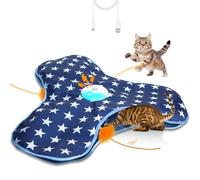 Interactive Cat Toy, Touch-activated Kitten Toys with Hidden Feather Mouse Tail, Rechargeable Realistic Mouse Squeaking Sound Kitten Game Deep Blue
