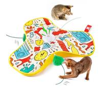 Interactive Cat Toy, Touch-activated Kitten Toys with Hidden Feather Mouse Tail, Rechargeable Realistic Mouse Squeaking Sound Kitten Game yellow