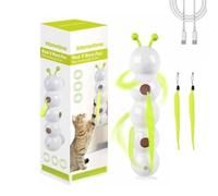 Interactive Cat Toy with Motion Sensor - Automatic Caterpillar Feather Teaser, USB Rechargeable Whack-a-Mole Cat Toy with Suction Cup, Indoor Cat Entertainment