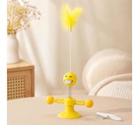 Interactive Cat Toy with Suction Cup, Spring Cat Wand Toy with Feather and Ball, 360 Rotating Kitten Teaser Toy, Indoor Exercise Toy for Cats, Free Pet Comb Included (YELLOW)
