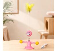 Interactive Cat Toy with Suction Cup, Spring Cat Wand Toy with Feather and Ball, 360 Rotating Kitten Teaser Toy, Indoor Exercise Toy for Cats, Free Pet Comb Included (PINK)