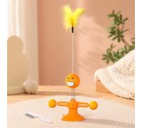 Interactive Cat Toy with Suction Cup, Spring Cat Wand Toy with Feather and Ball, 360 Rotating Kitten Teaser Toy, Indoor Exercise Toy for Cats, Free Pet Comb Included (ORANGE)