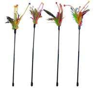 Interactive Cat Toys,4Pcs Cat Wand Toy and Toys,Cat Teaser Wand with Loud Bell,20 Inch Cat Stick Toy with Non Slip Handle for Cat and Kitten