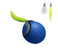 Interactive Cat Toys Automatic Rolling Ball with Replaceable Feather Tail, Smart Obstacle Avoidance, 2 Play Modes, USB Rechargeable for Indoor Cats - Blue/Orange, 360° Random Motion (Blue)