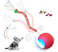 Interactive Cat Toys for Indoor Cats, 2025 New Generation Interactive Cat Ball Toy with Elastic Mesh Tail, Automatic Cat/Kitten Toys with Chirping & Motion Activate, Cat Toys for Bored Indoor(Red)