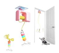 Interactive Cat Toys for Indoor Cats Adult Kitten Automatic USB Rechargeable Door Hanging Retractable Feather & Bell Prey Teaser Electric Cat Enrichment Toys for Self-Play Exercising (Basic Pink)