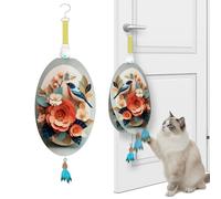 Interactive Cat Toys for Indoor Cats, Automatic Concealed Hide and Seek Hanging Feather Cat Toy, Rechargeable Motion-Activated Enrichment Toys for Bored Adult Cats (Bird & Flowers Pattern）