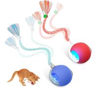 Interactive Cat Toys for Indoor Cats, Automatic Kitten Toys for Bored Indoor Adult Cats, Smart Kitten Rolling Ball Moving Balls Toy, Rechargeable Dog Cat Ball for Enrichment Exercise (Red+Blue)