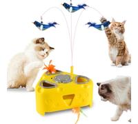 Interactive Cat Toys for Indoor Cats, Smart Kitten Feather Toys Flying Bird,6 Holes Mole, Rotating Feather, USB Rechargeable Electronic Interactive Feather Toy for Bored Adult & Kitten Cats Yellow
