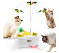 Interactive Cat Toys for Indoor Cats, Smart Kitten Feather Toys Flying Bird,6 Holes Mole, Rotating Feather, USB Rechargeable Electronic Interactive Feather Toy for Bored Adult & Kitten Cats White