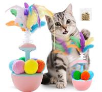 Interactive Cat Toys for Indoor Cats, Wobble Stimulation Kitty Cat Toy to Keep Them Busy for Bored Adult Cats Self Play, Cute Funny Kitten Feathers & Ball Toys with Silvervine (Red)
